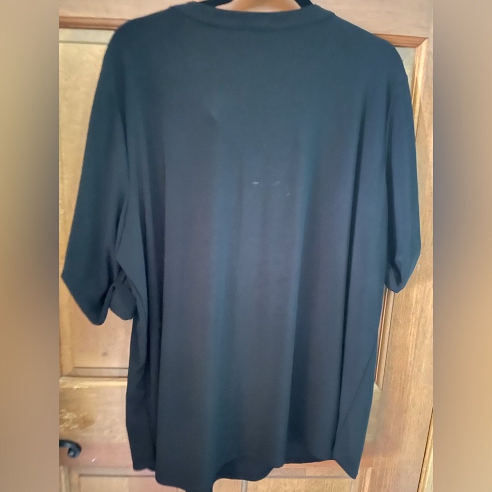 New Anne Klein Black V-Neck Blouse with Gold Button Placket and Sleeve Accent - Picture 2 of 4